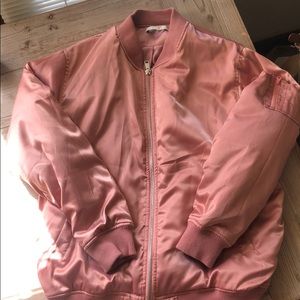Blush satin bomber jacket